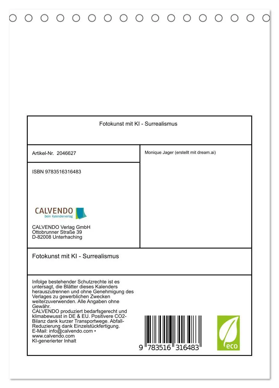 Bild: 9783516316483 | Fotokunst mit KI - Surrealismus (Tischkalender 2026 DIN A5 hoch),...