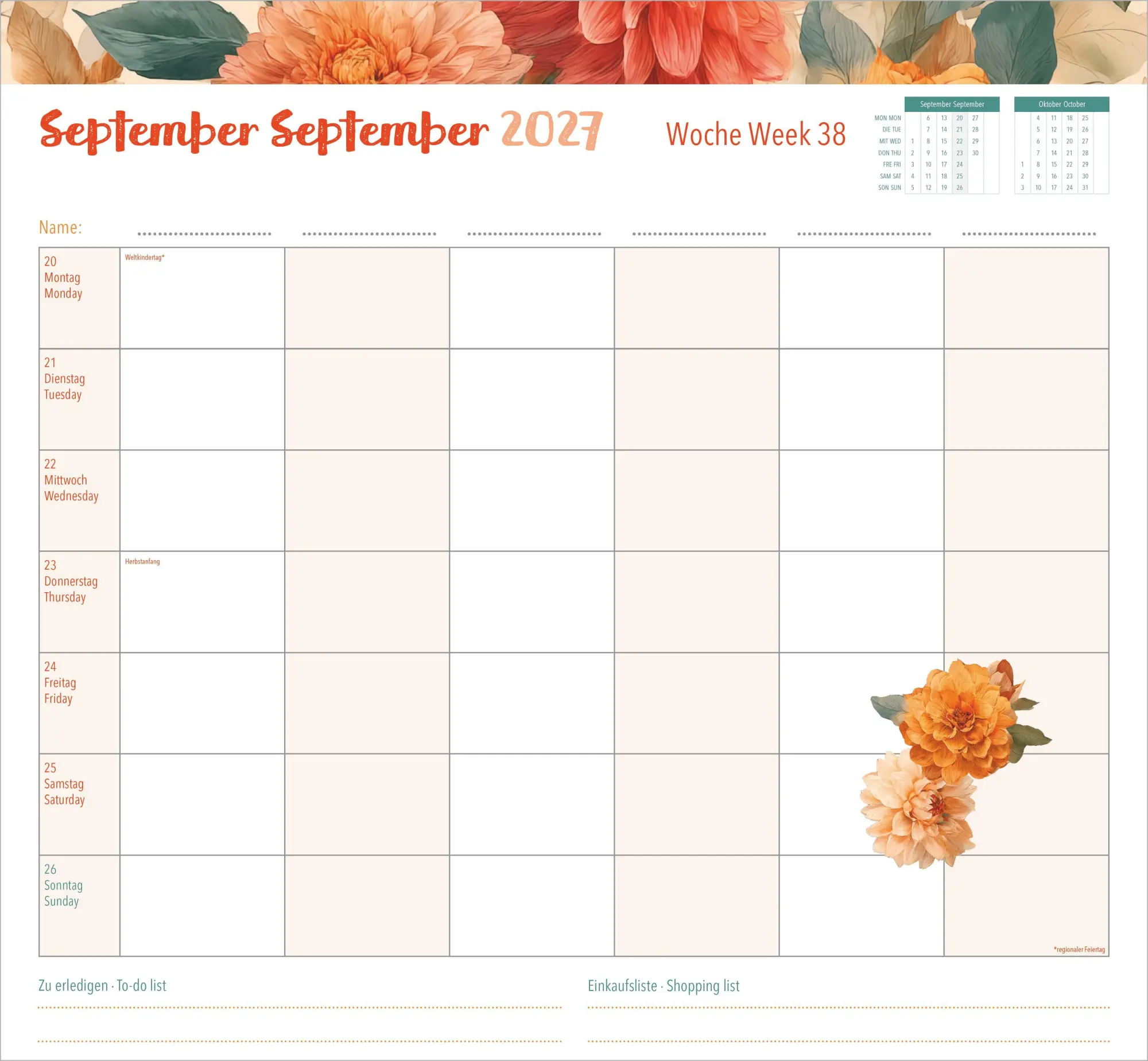 Bild: 4069095016583 | Familienwochenkalender Flowers 2027 | Neumann Verlage GmbH &amp; Co KG