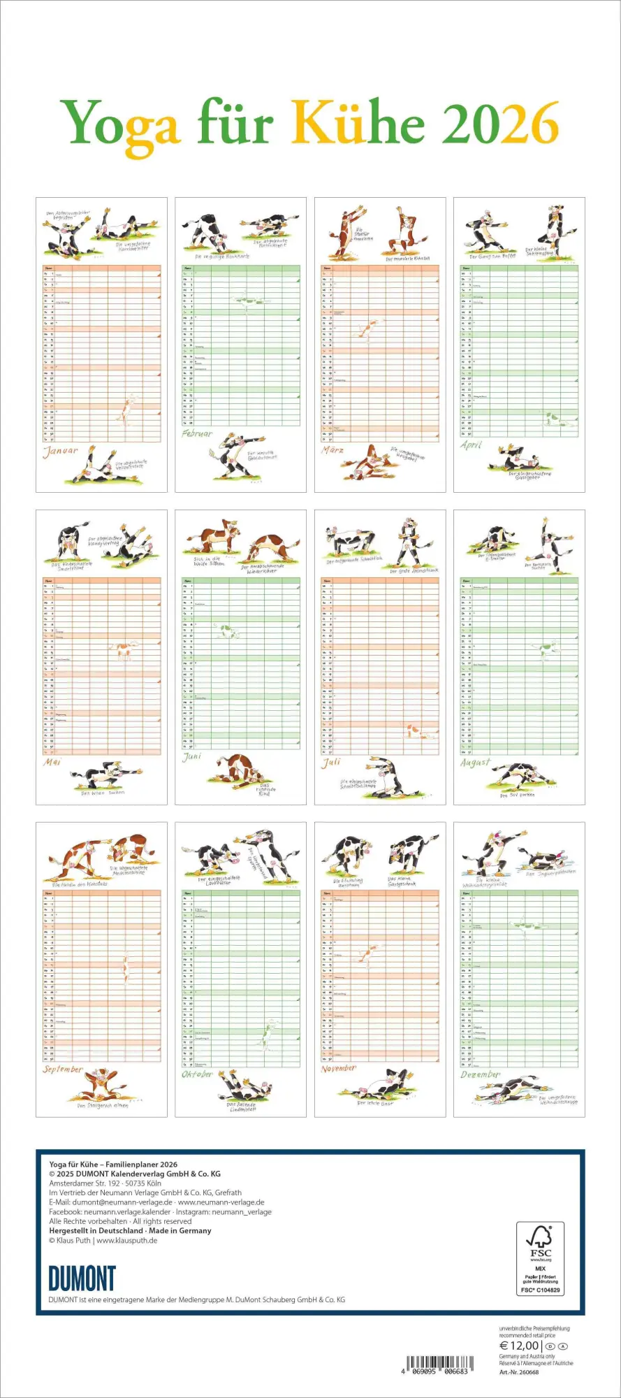 Bild: 4069095006683 | Yoga für Kühe Familienplaner 2026 - Wandkalender -...