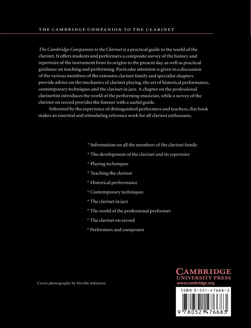 Rückseite: 9780521476683 | The Cambridge Companion to the Clarinet | Colin Lawson (u. a.) | Buch