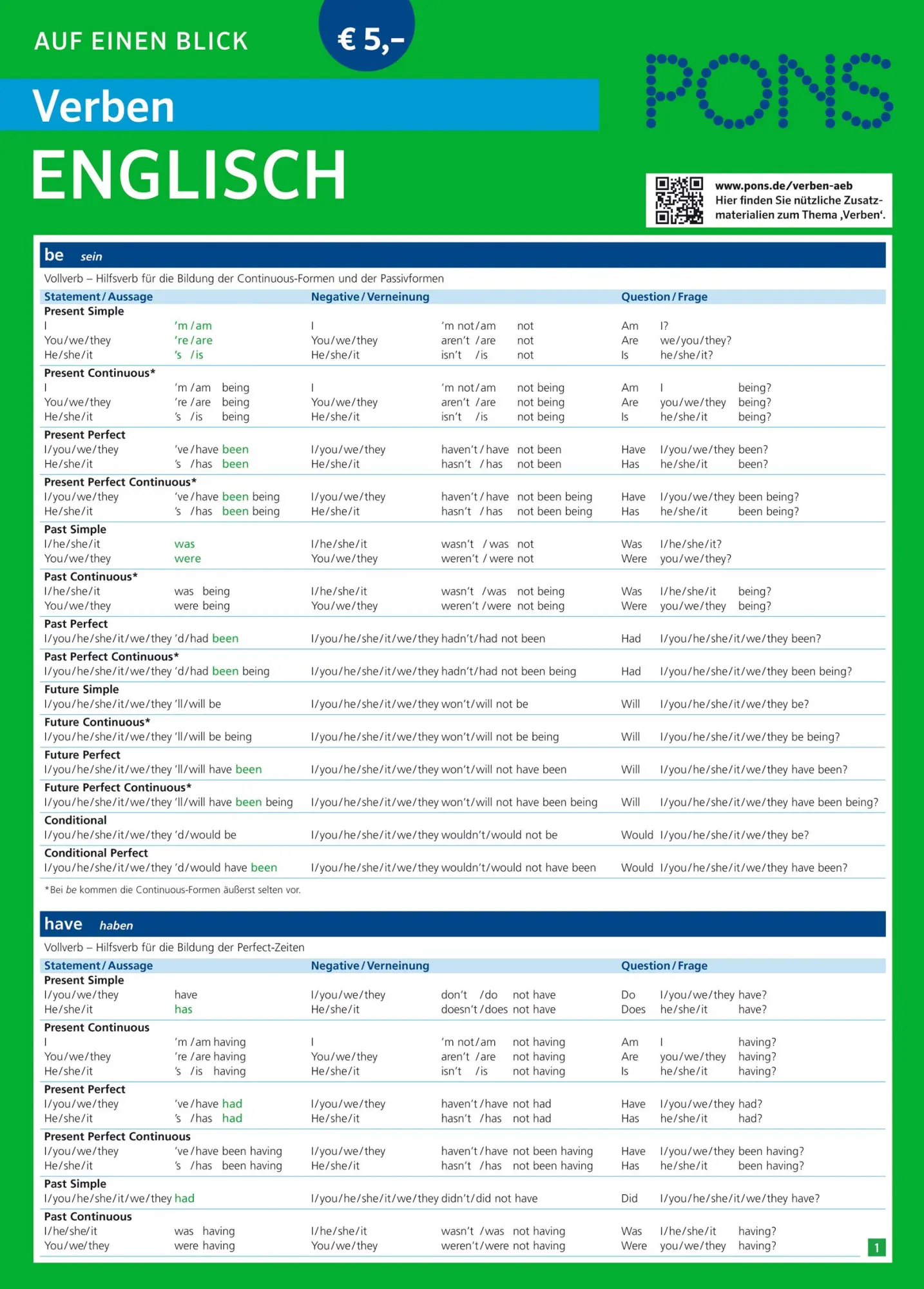 Cover: 9783125626683 | PONS Verben auf einen Blick Englisch | David Heitler | Taschenbuch