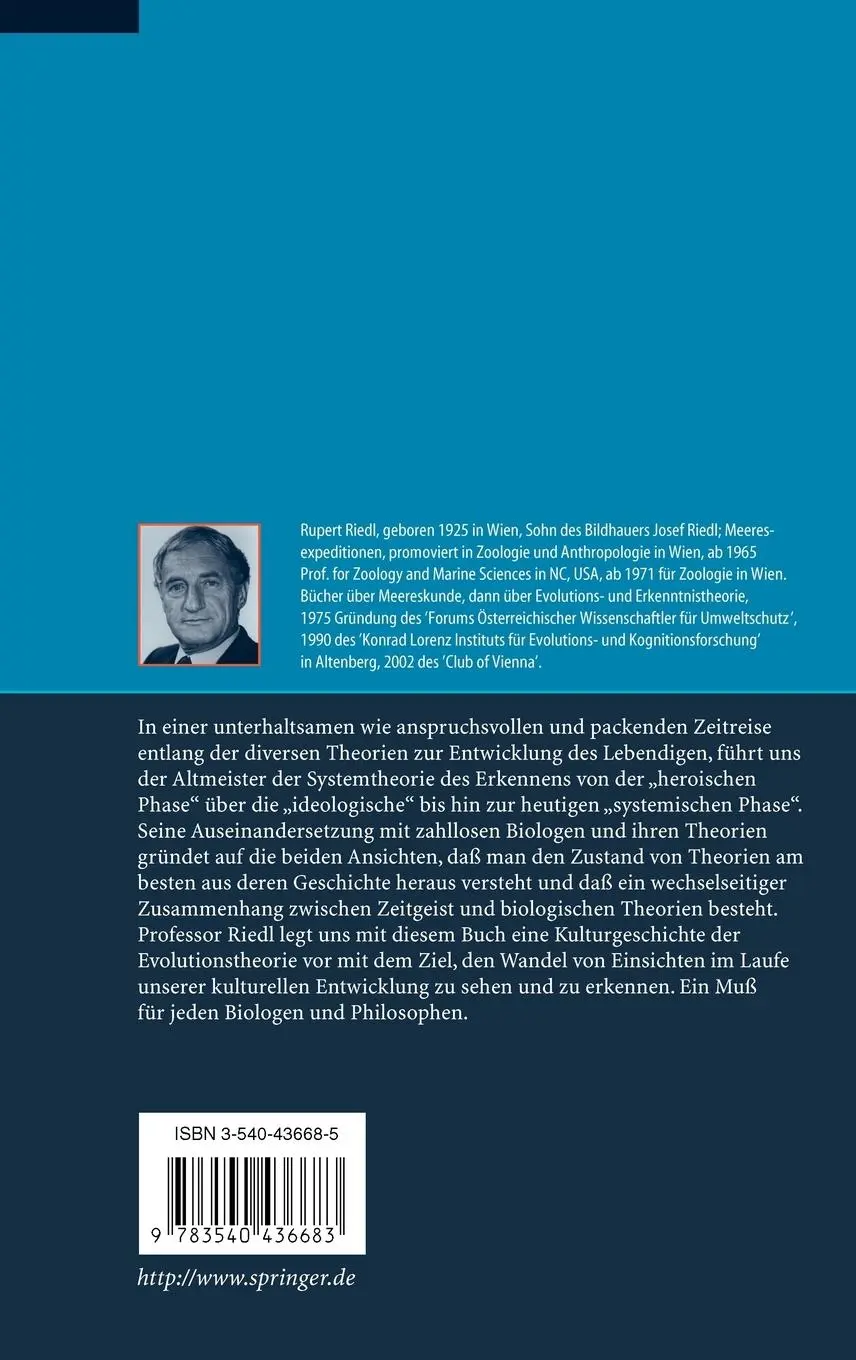 Rückseite: 9783540436683 | Riedls Kulturgeschichte der Evolutionstheorie | Rupert Riedl | Buch