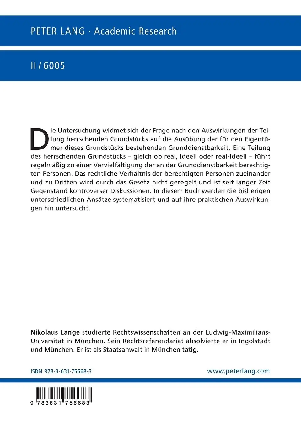 Rückseite: 9783631756683 | Die Ausübung der Grunddienstbarkeit nach der Teilung des...