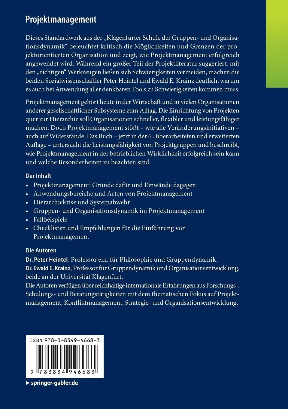 Rückseite: 9783834946683 | Projektmanagement | Ewald E. Krainz (u. a.) | Taschenbuch | xxvii
