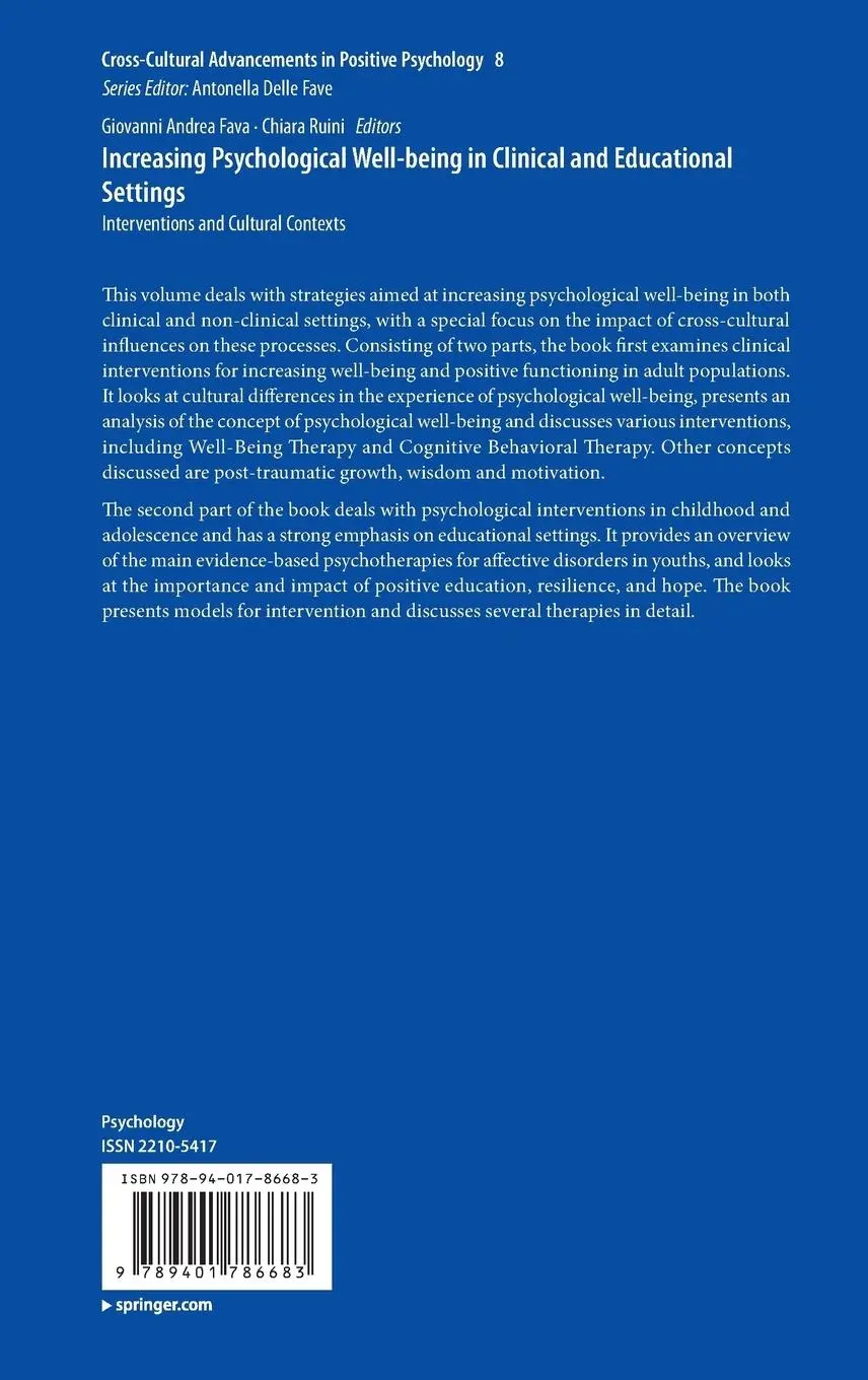 Rückseite: 9789401786683 | Increasing Psychological Well-being in Clinical and Educational...