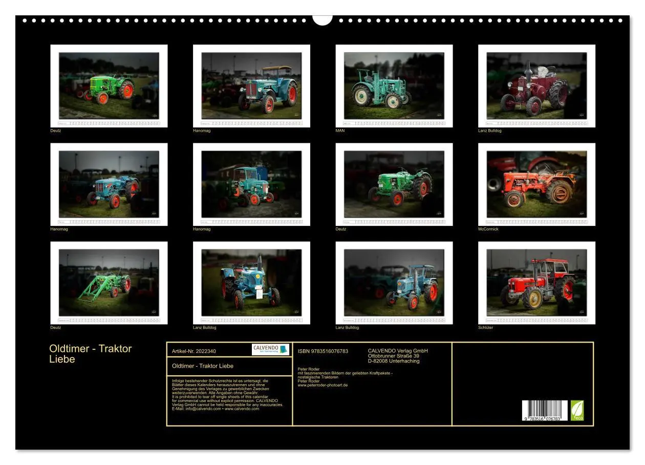 Bild: 9783516076783 | Oldtimer - Traktor Liebe (Wandkalender 2026 DIN A2 quer), CALVENDO...