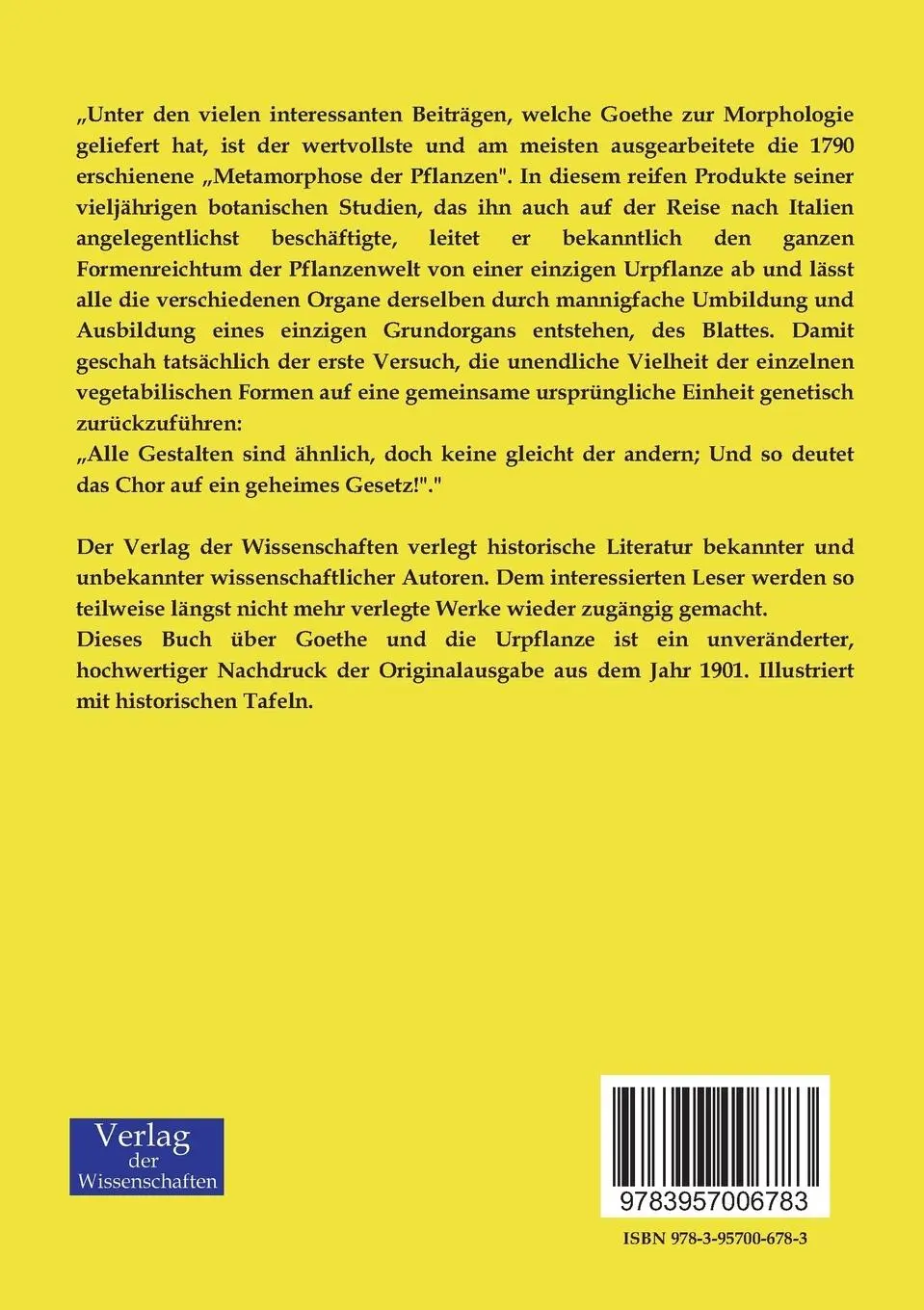 Rückseite: 9783957006783 | Goethe und die Urpflanze | A. Bliedner | Taschenbuch | 96 S. | Deutsch
