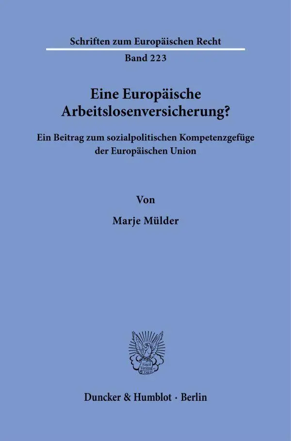 Cover: 9783428196883 | Eine Europäische Arbeitslosenversicherung? | Marje Mülder | Buch
