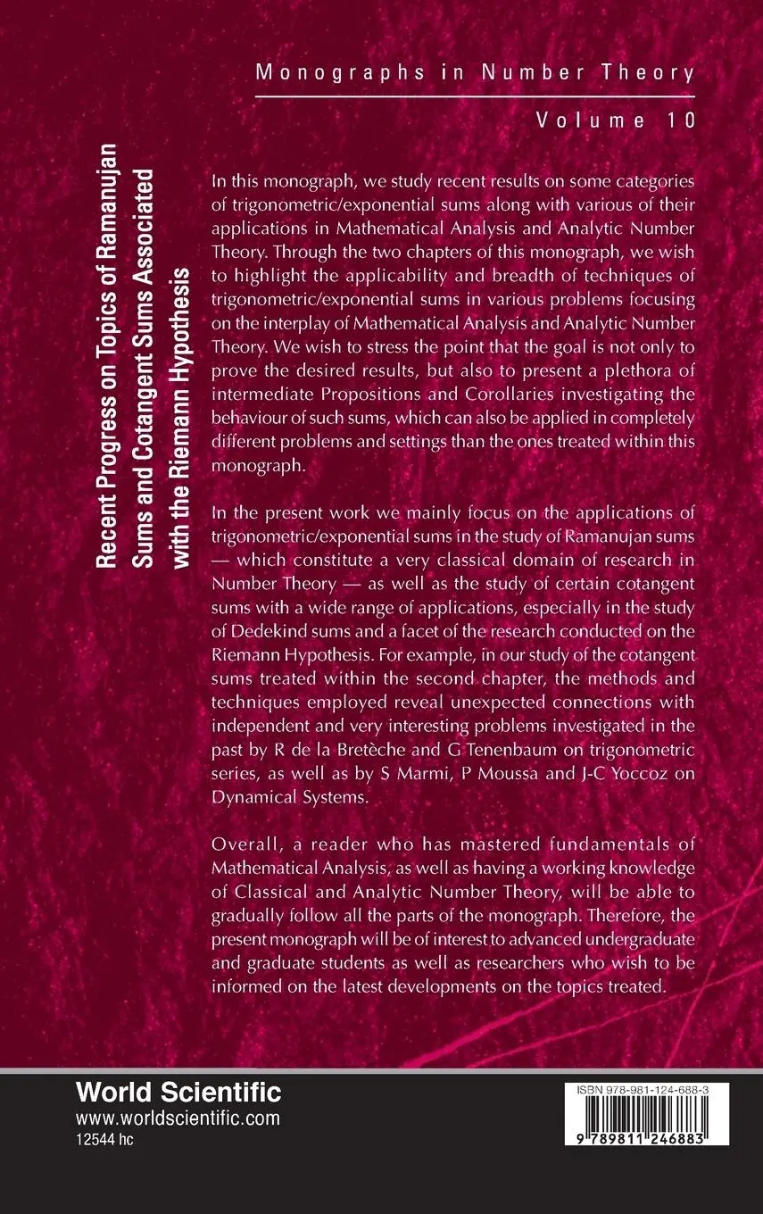 Rückseite: 9789811246883 | RECENT PROGRESS TOPIC RAMANUJAN SUMS &amp; COTANGENT SUMS .. | Maier