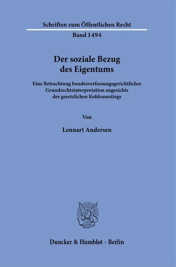 Cover: 9783428186983 | Der soziale Bezug des Eigentums. | Lennart Andersen | Taschenbuch