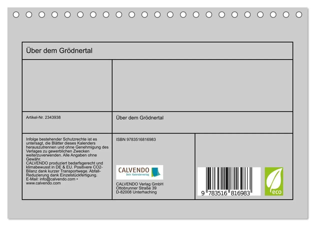 Bild: 9783516816983 | Über dem Grödnertal (Tischkalender 2027 DIN A5 quer), CALVENDO...