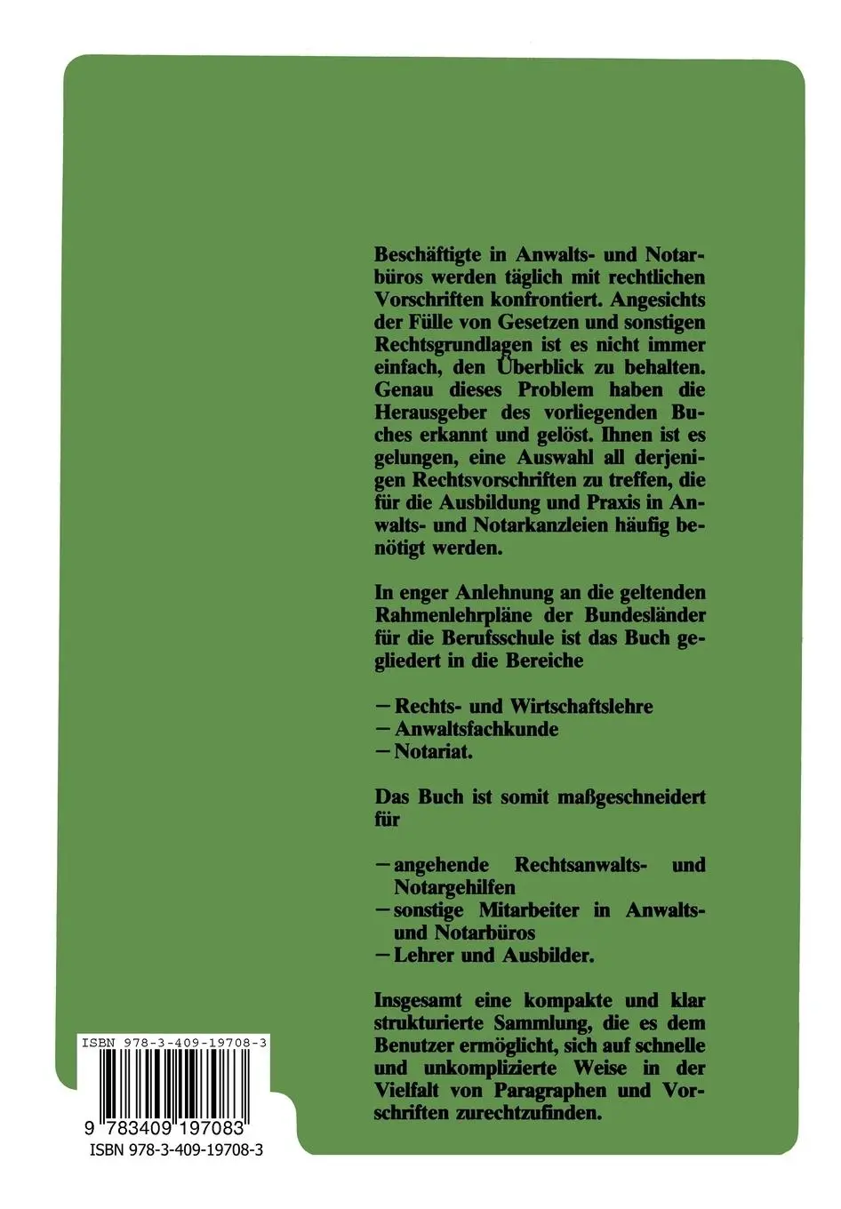 Rückseite: 9783409197083 | Rechtsgrundlagen für Rechtsanwalts- und Notargehilfen | Wahl (u. a.)