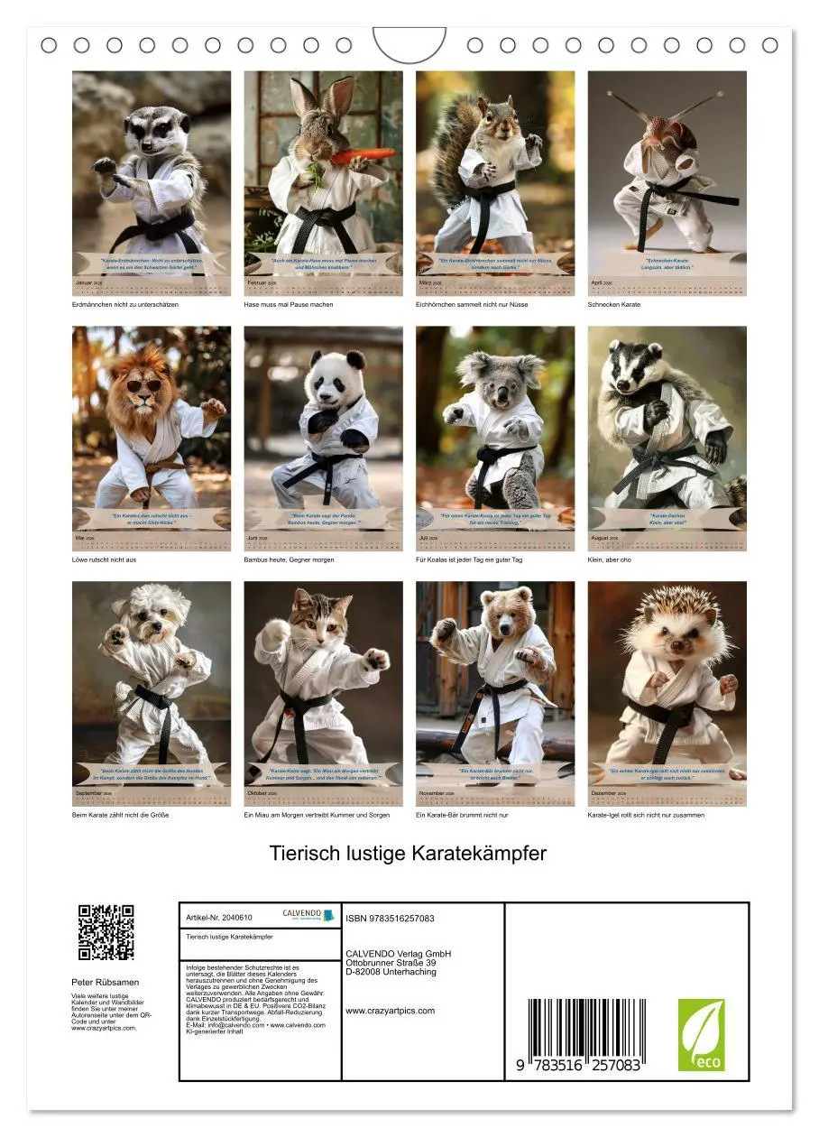 Bild: 9783516257083 | Tierisch lustige Karatekämpfer (Wandkalender 2026 DIN A4 hoch),...