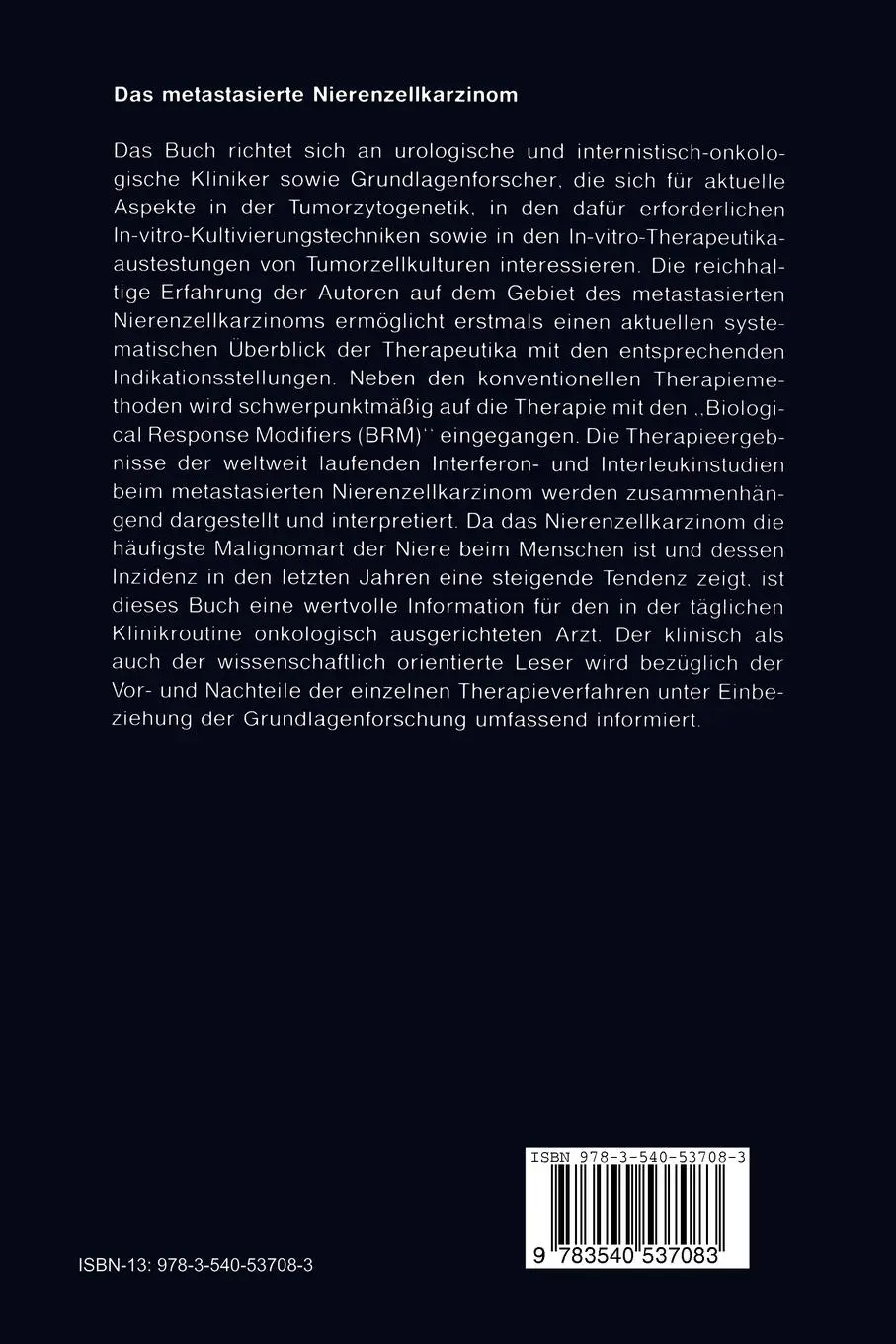 Rückseite: 9783540537083 | Das metastasierte Nierenzellkarzinom | Ernst Allhoff (u. a.) | Buch