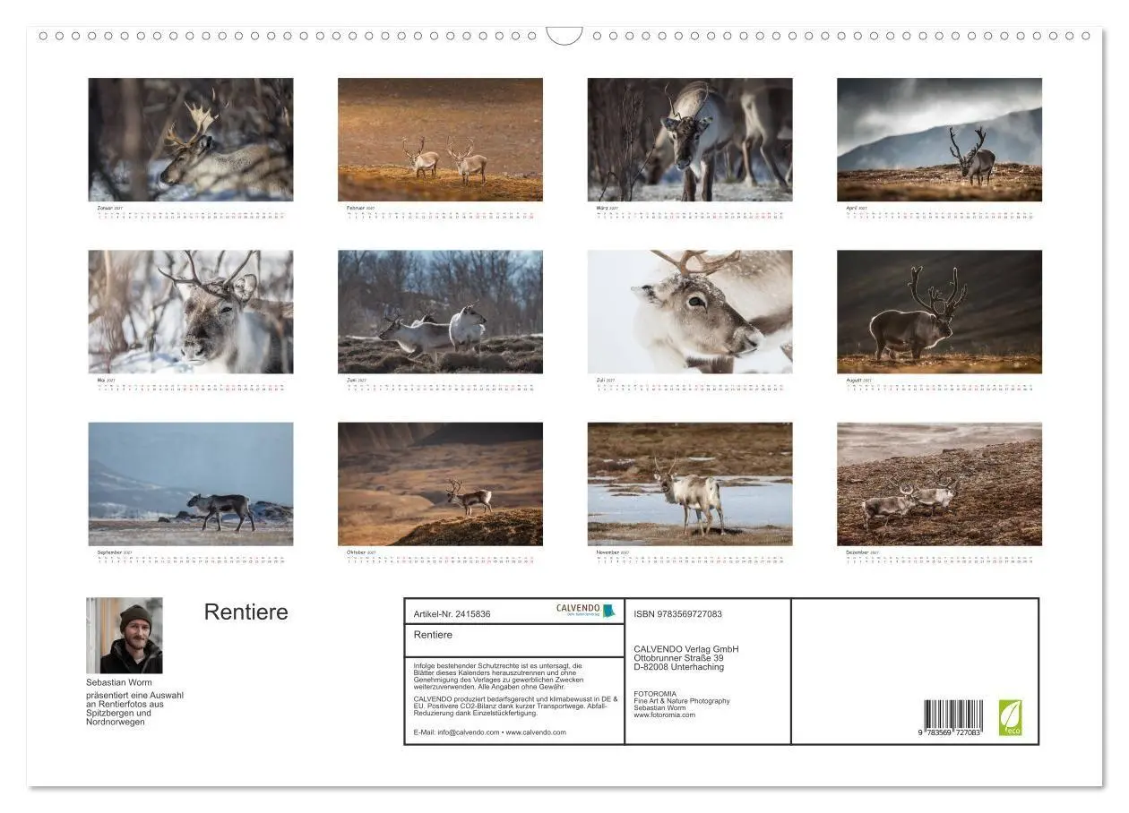 Bild: 9783569727083 | Rentiere (Wandkalender 2027 DIN A2 quer), CALVENDO Monatskalender