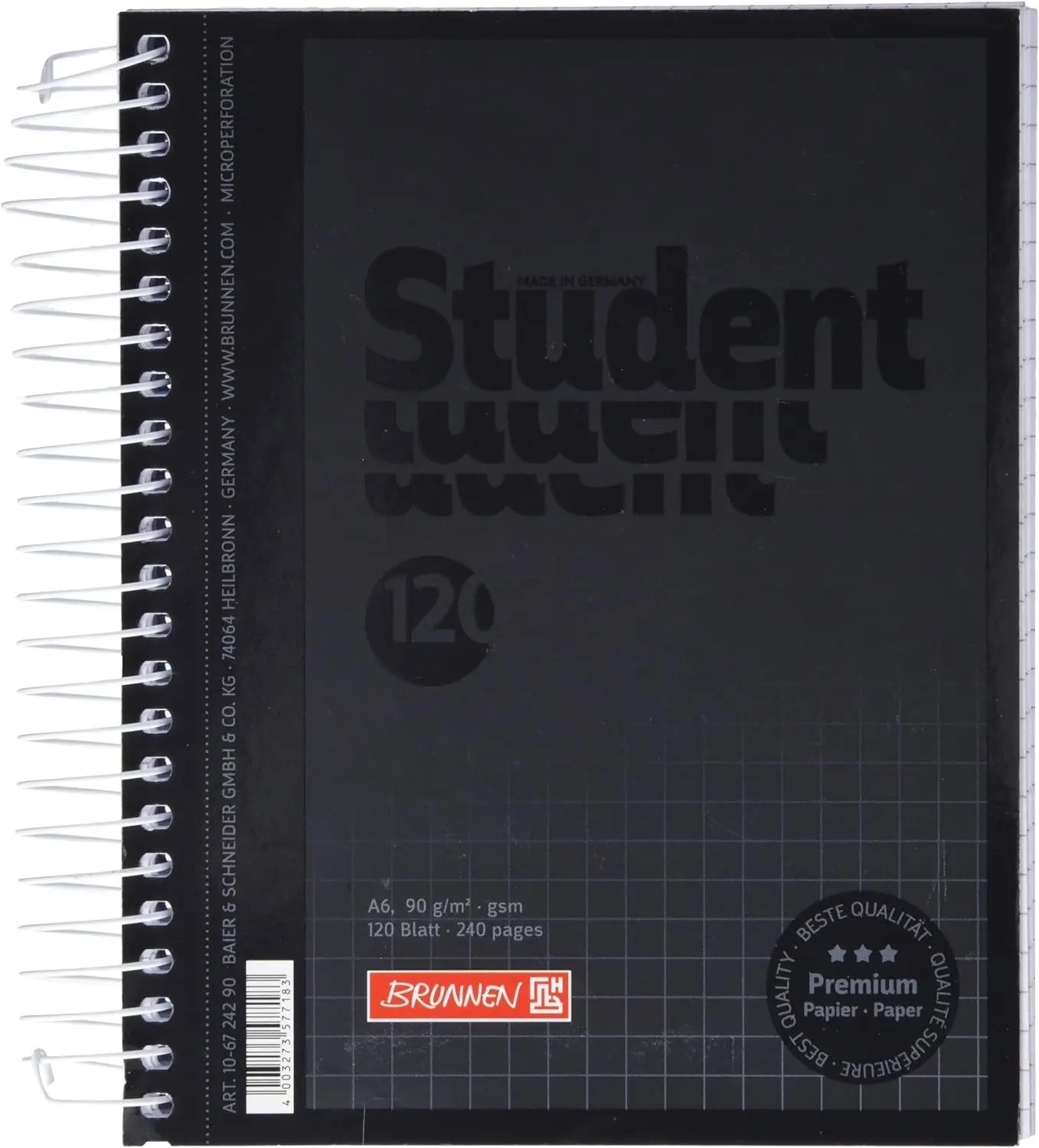 Cover: 4003273577183 | BRUNNEN Collegeblock Premium Student A6 kariert schwarz/onyx | 2023