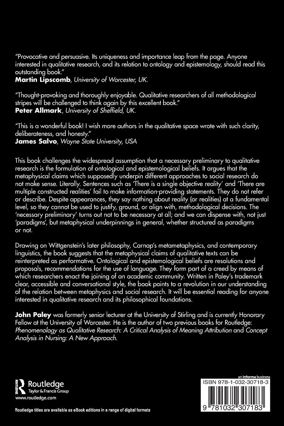 Rückseite: 9781032307183 | Constructivism and the Metaphysics of Qualitative Research | Paley