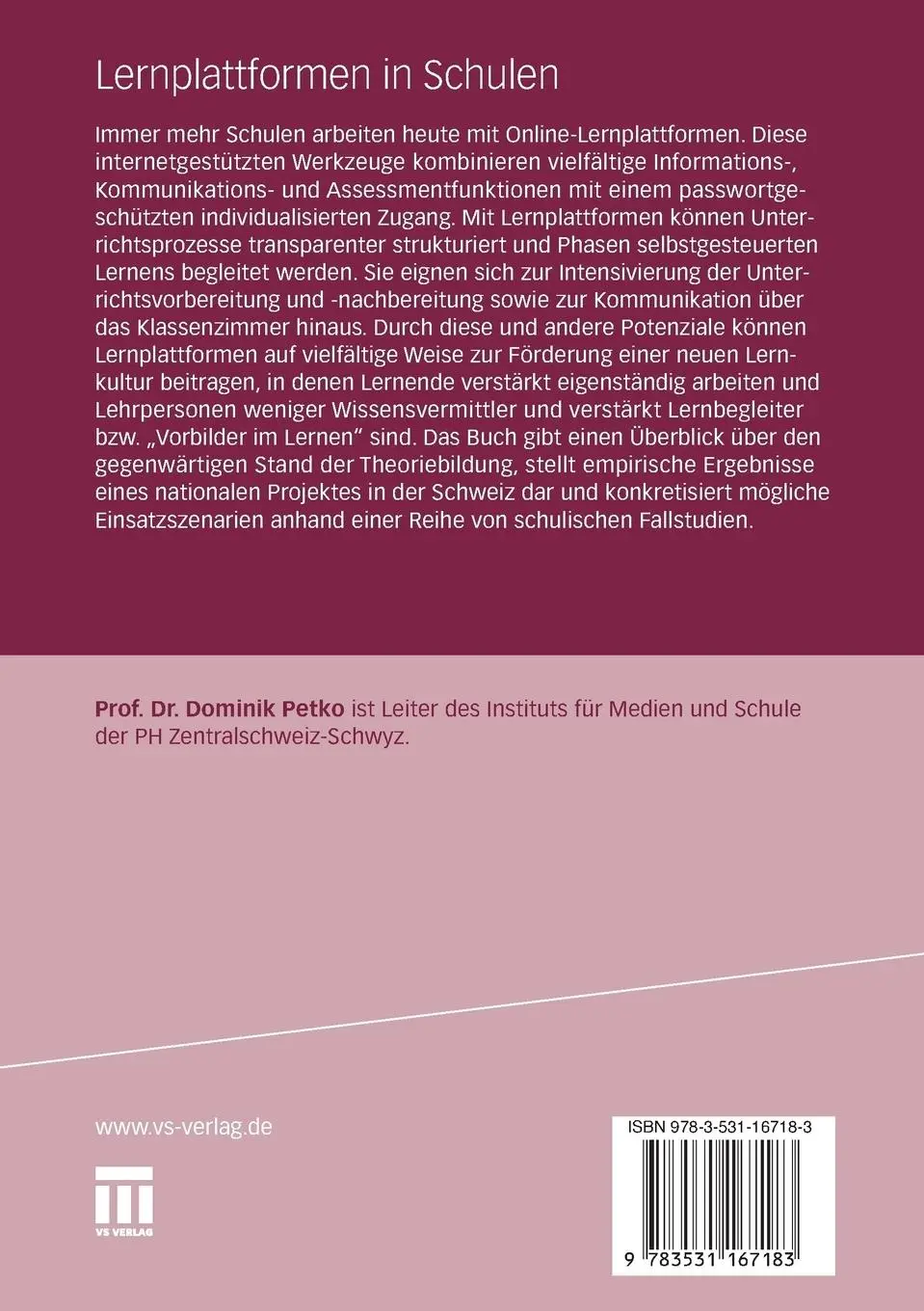 Rückseite: 9783531167183 | Lernplattformen in Schulen | Dominik Petko | Taschenbuch | 192 S.