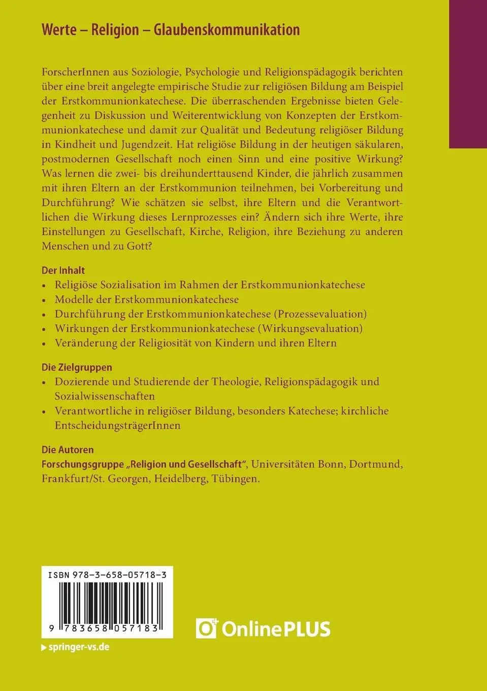 Rückseite: 9783658057183 | Werte - Religion - Glaubenskommunikation | Gesellschaft" | Taschenbuch