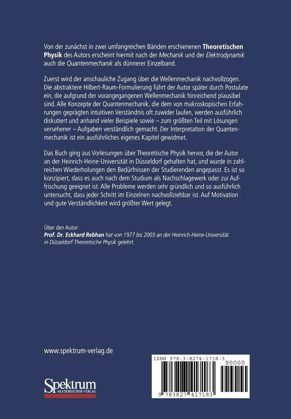 Rückseite: 9783827417183 | Theoretische Physik: Quantenmechanik | Eckhard Rebhan | Taschenbuch