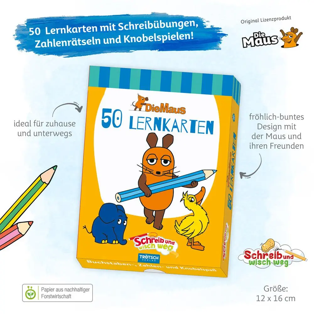 Bild: 4260500167283 | Trötsch Die Maus Lernkarten Schreib und wisch weg mit Stift | KG | Box