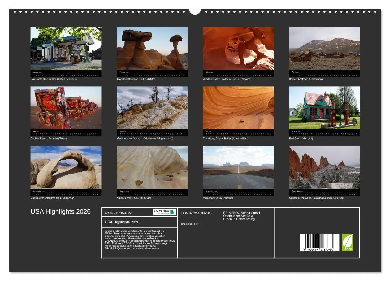 Bild: 9783516097283 | USA Highlights 2026 (hochwertiger Premium Wandkalender 2026 DIN A2...