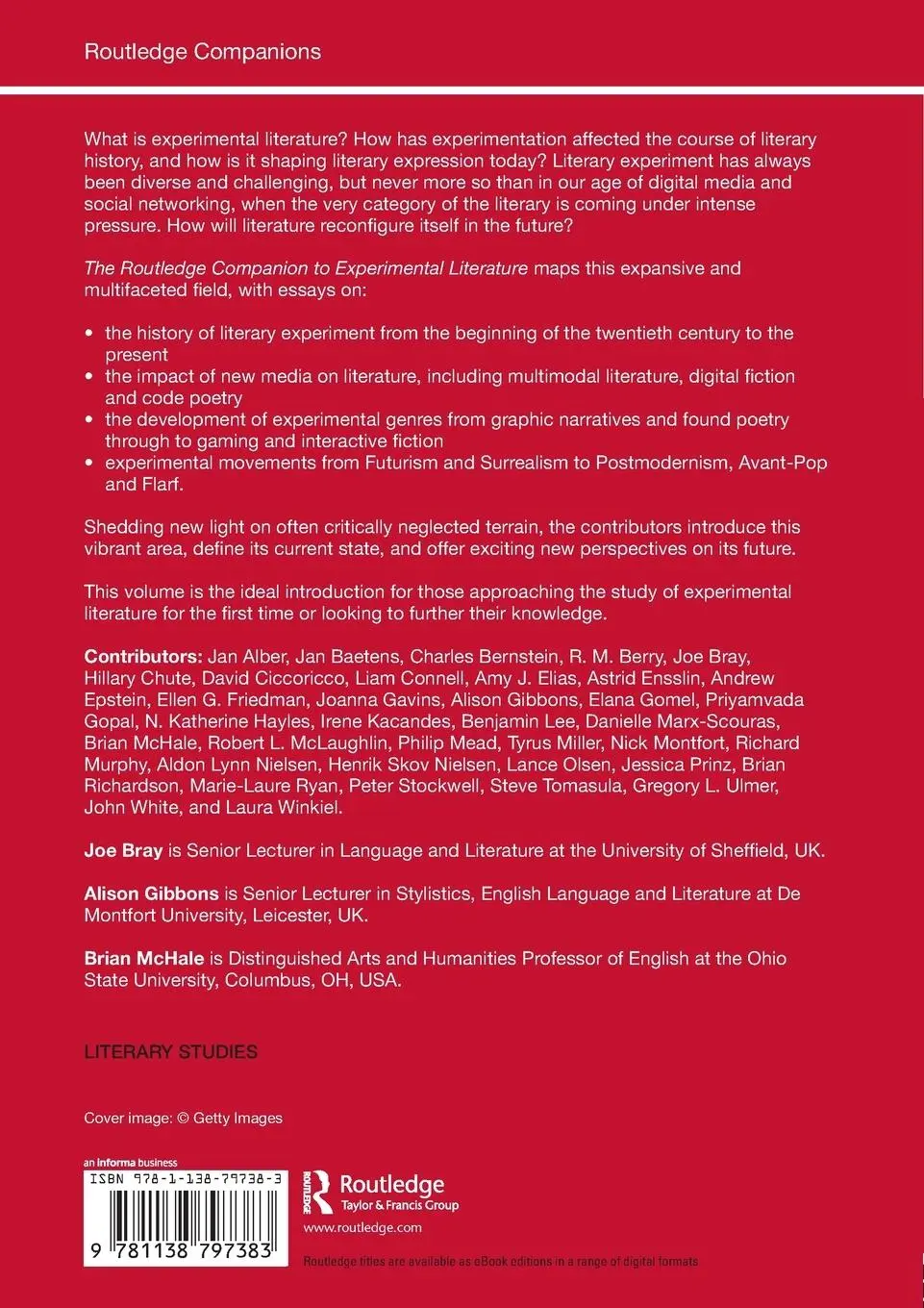 Rückseite: 9781138797383 | The Routledge Companion to Experimental Literature | Joe Bray (u. a.)