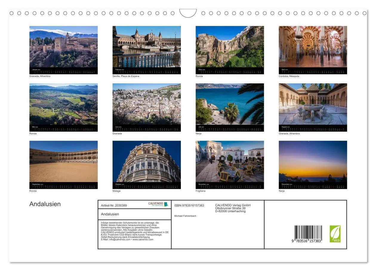 Bild: 9783516157383 | Andalusien (Wandkalender 2026 DIN A3 quer), CALVENDO Monatskalender