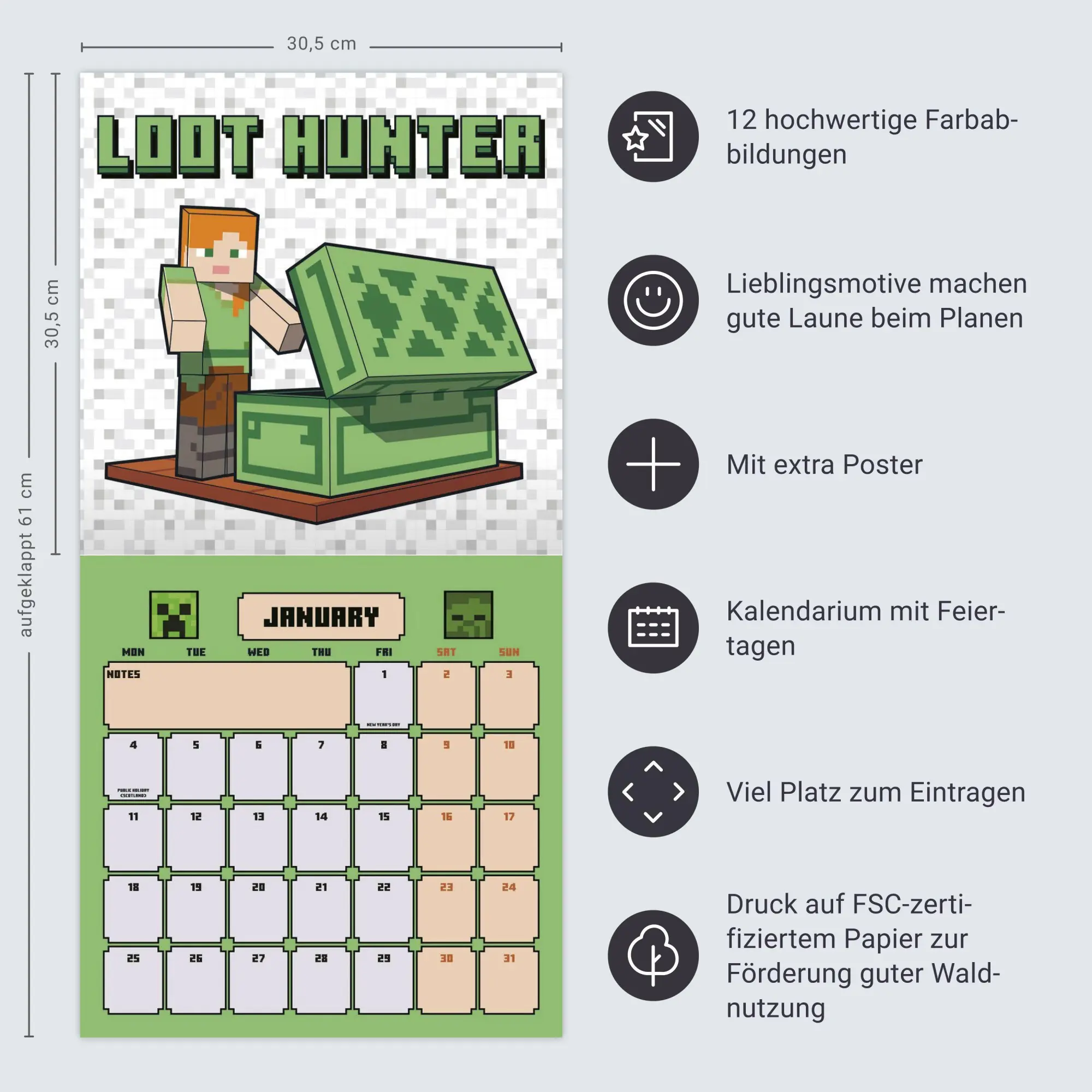 Bild: 9783840197383 | Minecraft Broschurkalender 2027 | Kalender | Danilo | 28 S. | Englisch