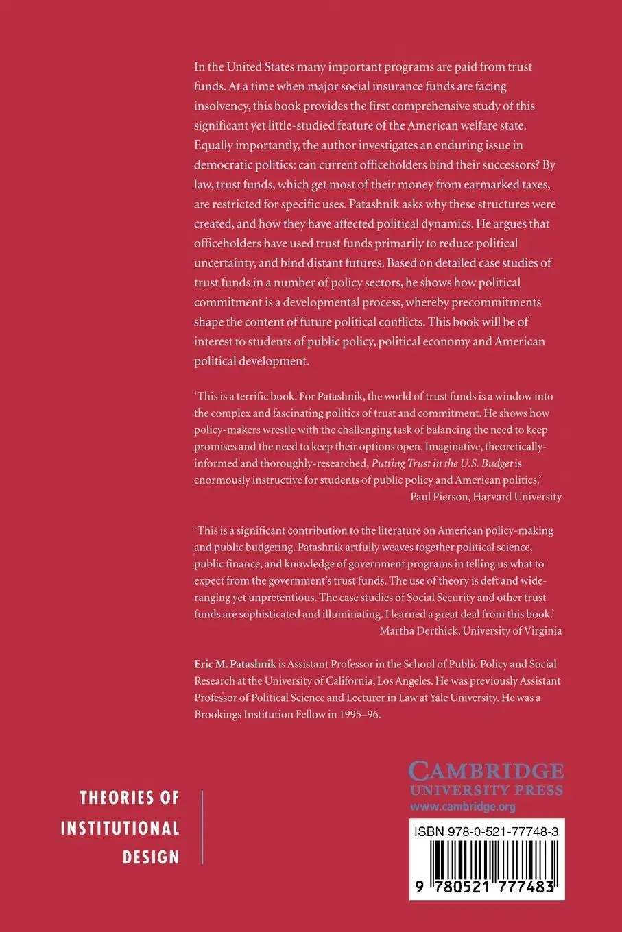 Rückseite: 9780521777483 | Putting Trust in the U.S. Budget | Eric M. Patashnik | Taschenbuch