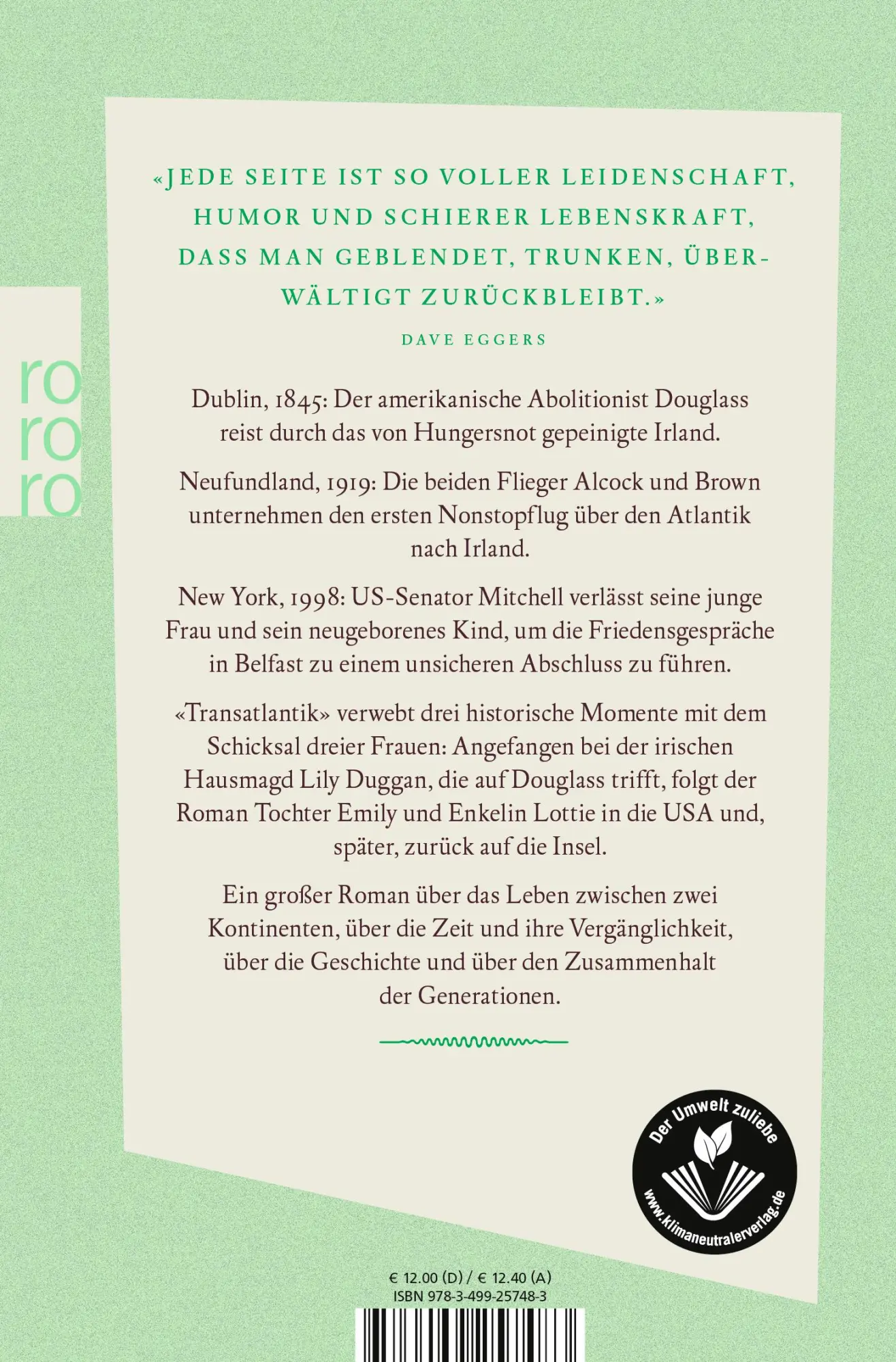 Rückseite: 9783499257483 | Transatlantik | Colum McCann | Taschenbuch | 384 S. | Deutsch | 2015
