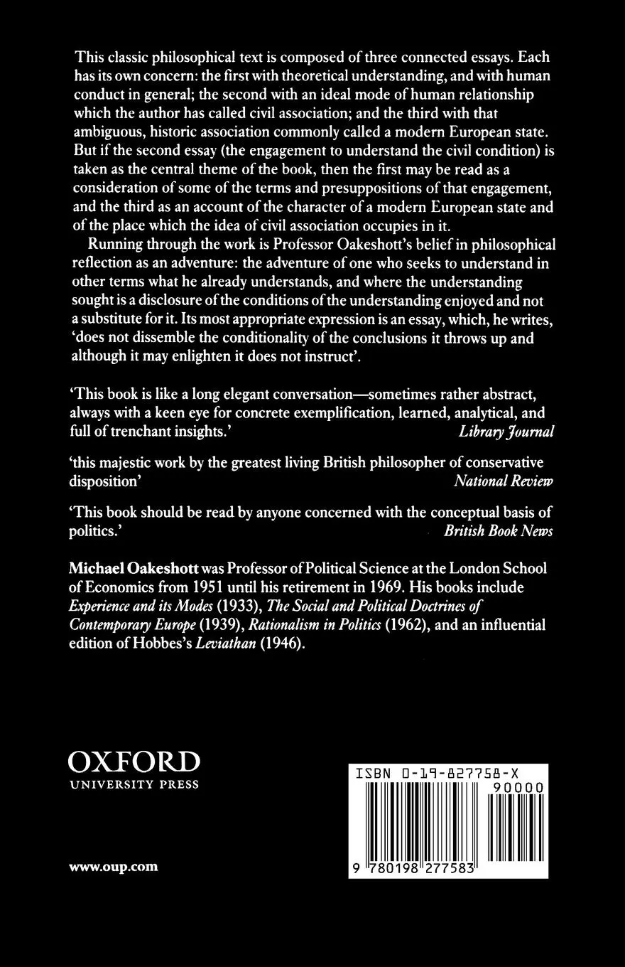 Rückseite: 9780198277583 | On Human Conduct | Michael Oakeshott | Taschenbuch | Englisch | 1991