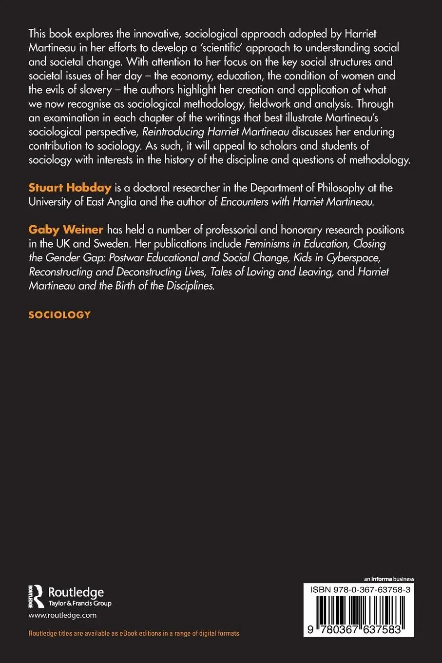 Rückseite: 9780367637583 | Reintroducing Harriet Martineau | Pioneering Sociologist and Activist