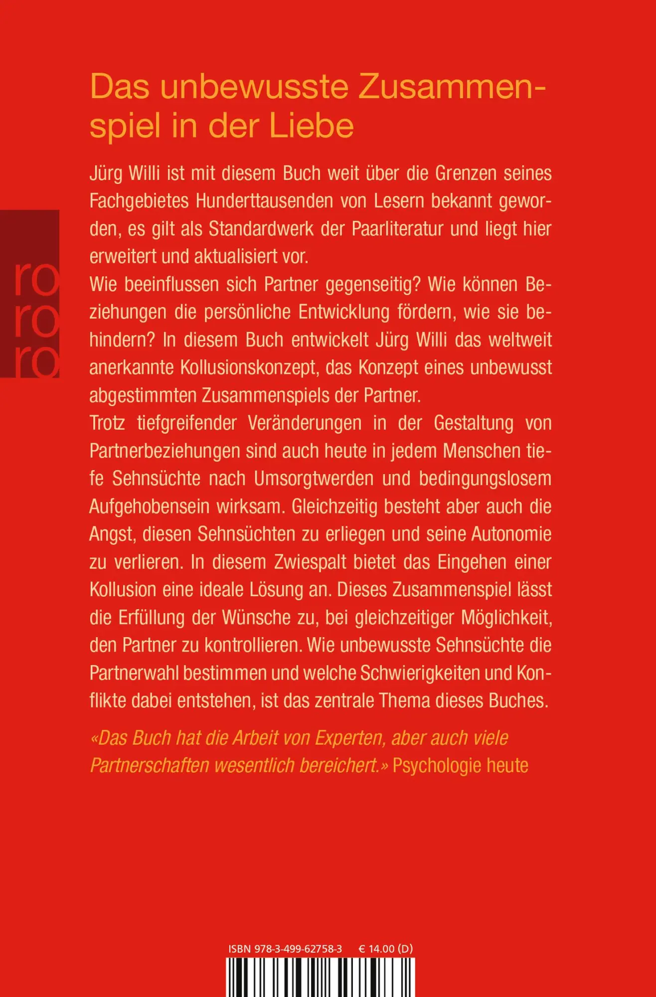 Rückseite: 9783499627583 | Die Zweierbeziehung | Jürg Willi | Taschenbuch | 345 S. | Deutsch