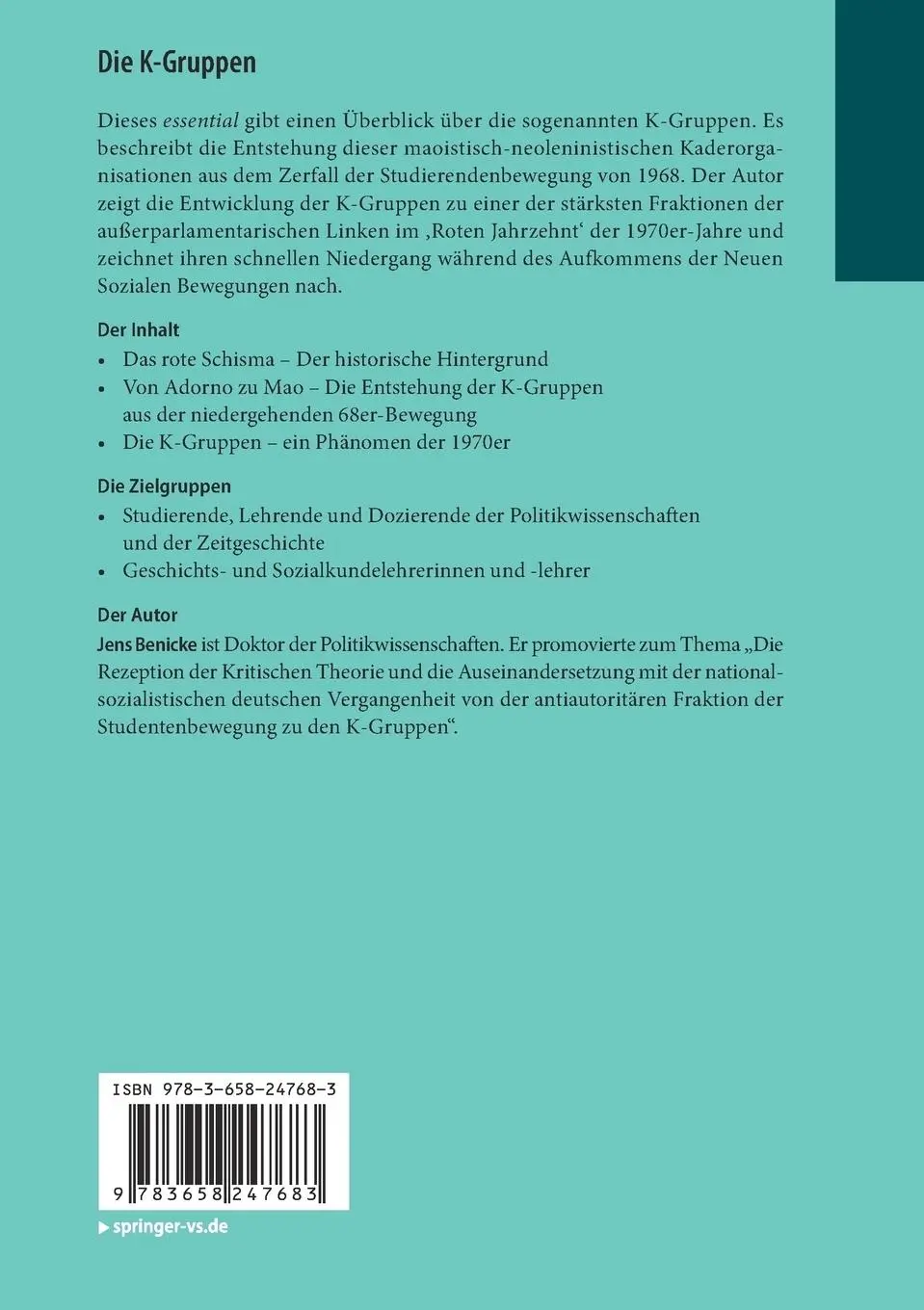 Rückseite: 9783658247683 | Die K-Gruppen | Entstehung - Entwicklung - Niedergang | Jens Benicke
