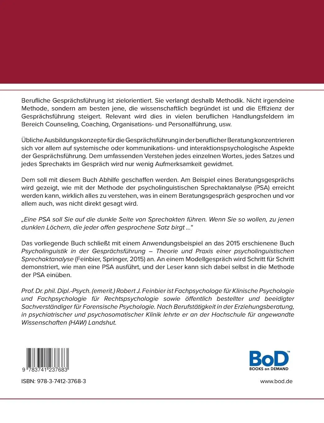 Rückseite: 9783741237683 | Counseling - Die Entdeckung der Sprache in der Beratung | Feinbier