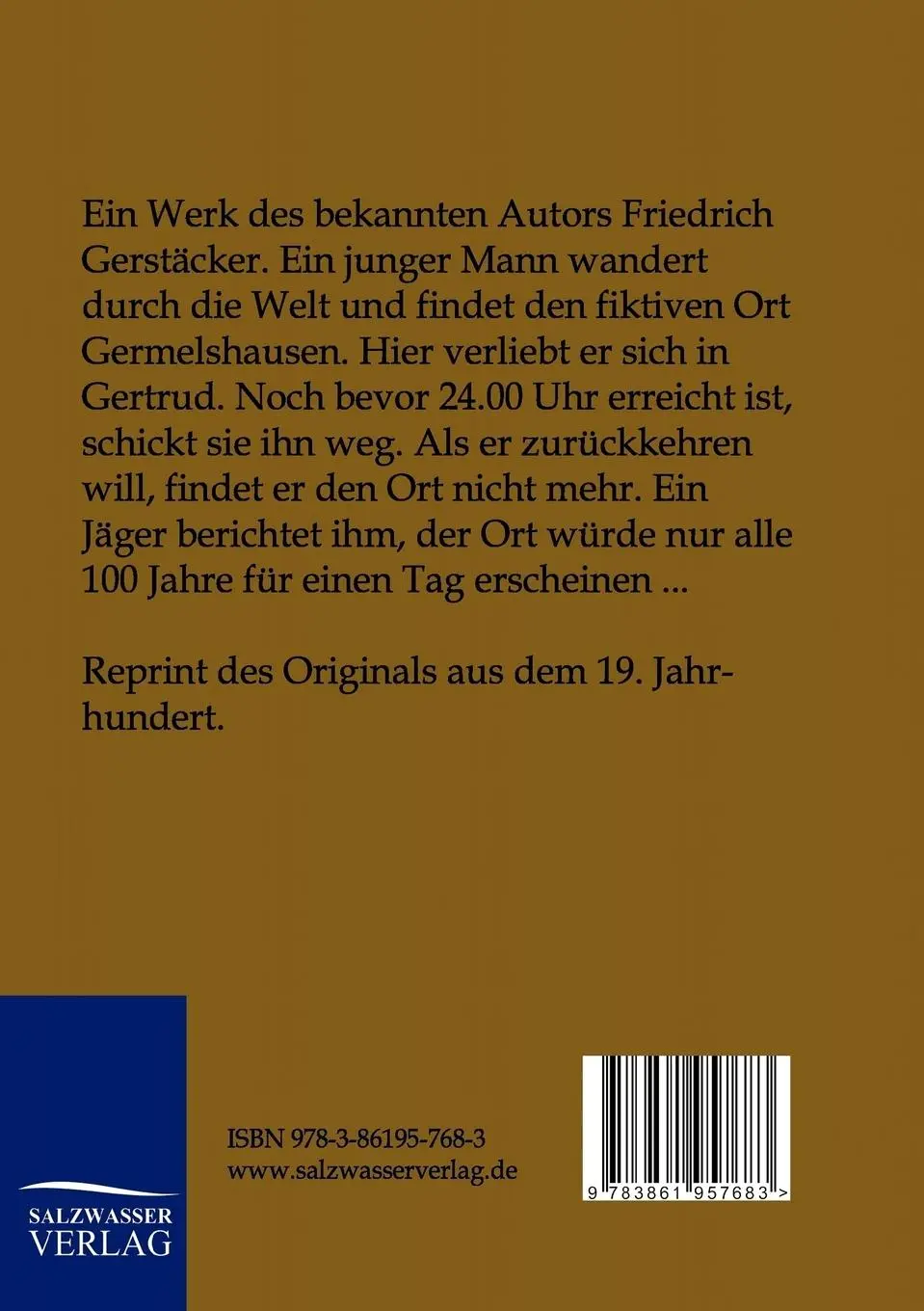 Rückseite: 9783861957683 | Germelshausen | Friedrich Gerstäcker | Taschenbuch | 40 S. | Deutsch