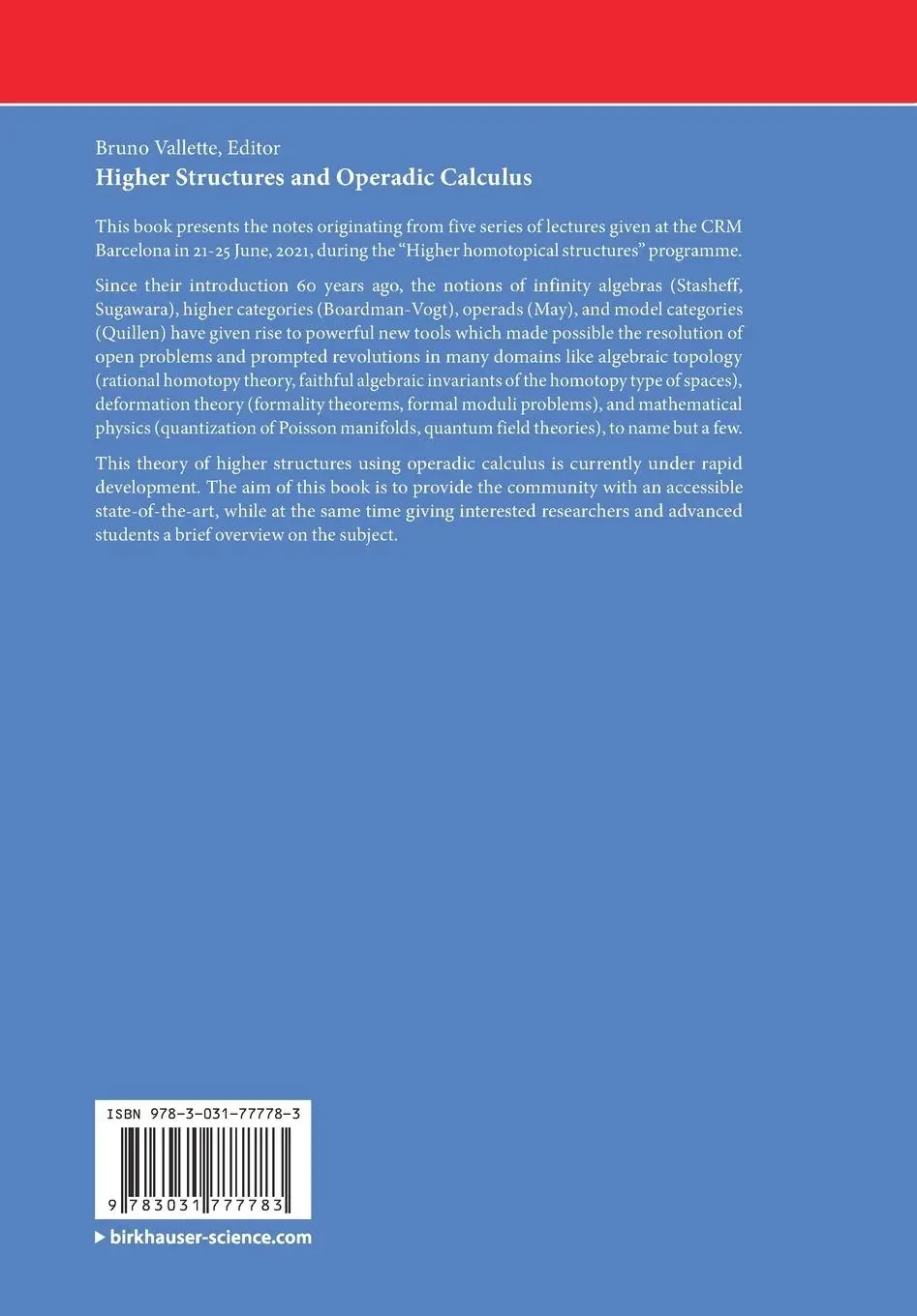 Rückseite: 9783031777783 | Higher Structures and Operadic Calculus | Bruno Vallette | Taschenbuch