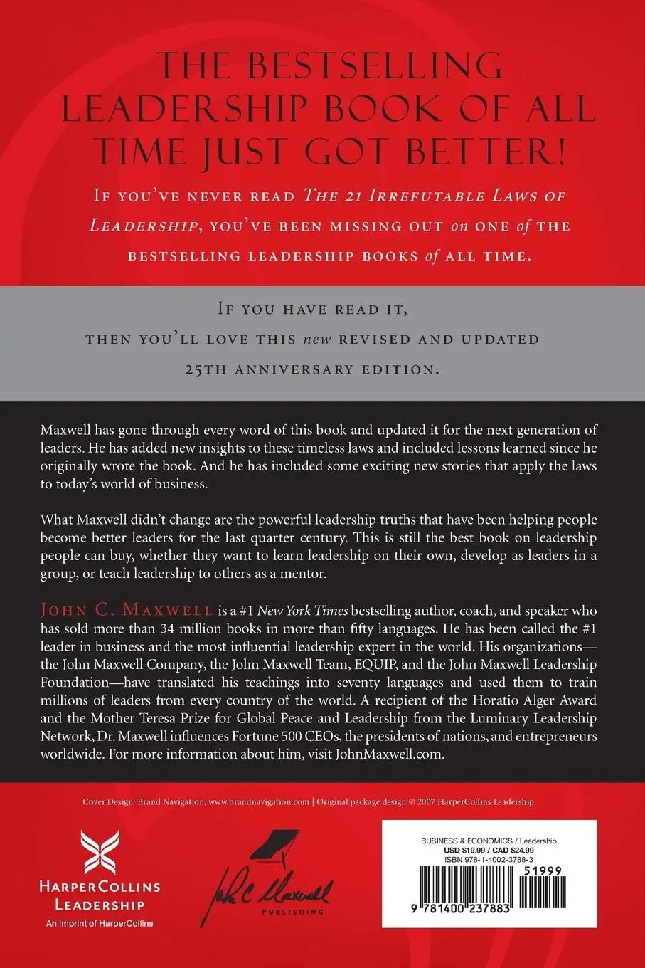 Rückseite: 9781400237883 | The 21 Irrefutable Laws of Leadership - International Edition | Buch