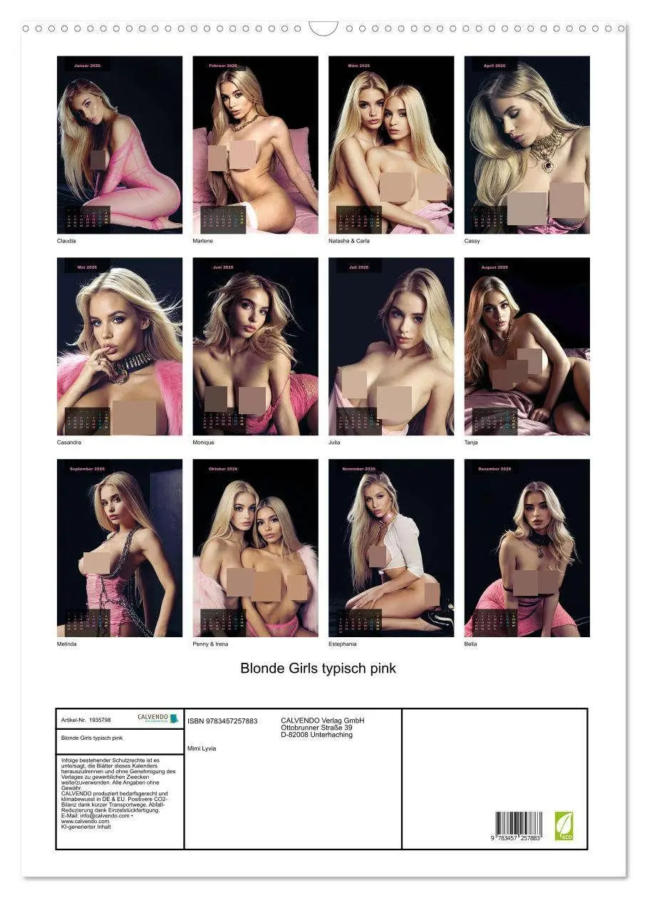 Bild: 9783457257883 | Blonde Girls typisch pink (Wandkalender 2026 DIN A2 hoch), CALVENDO...