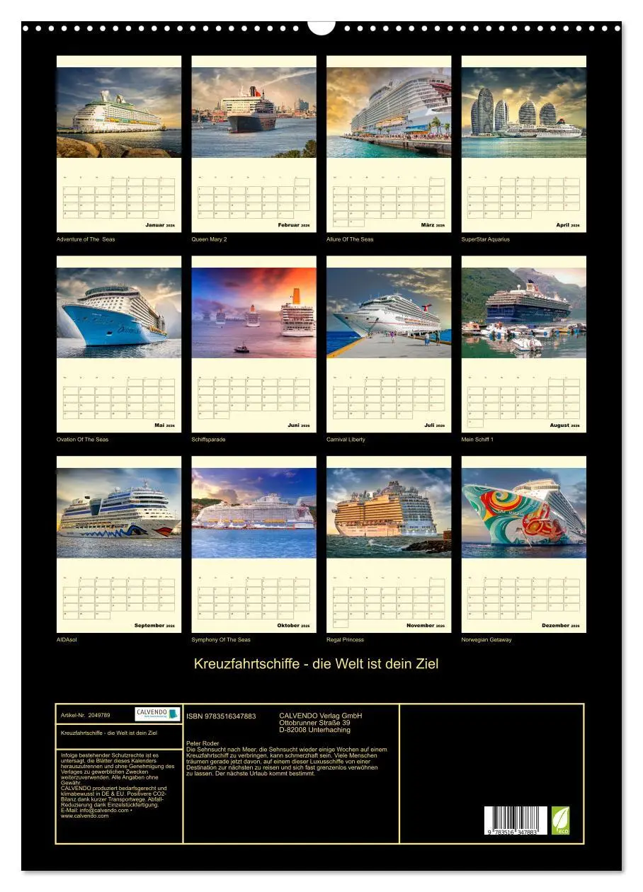 Bild: 9783516347883 | Kreuzfahrtschiffe - die Welt ist dein Ziel (Wandkalender 2026 DIN...