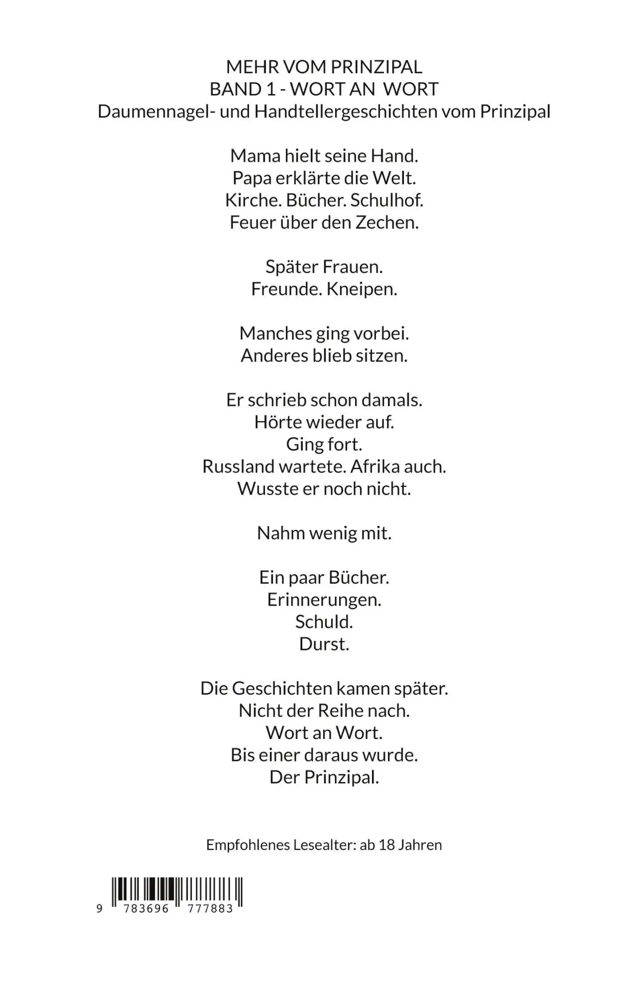 Rückseite: 9783696777883 | Wort an Wort | Daumennagel- und Handtellergeschichten vom Prinzipal