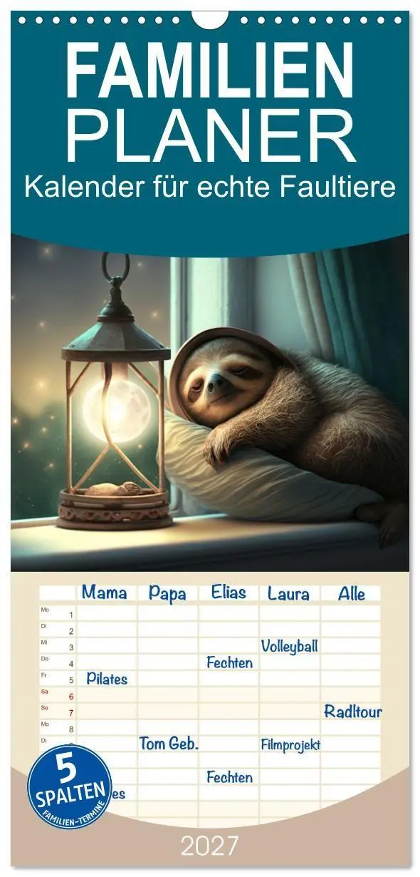 Cover: 9783594317983 | Familienplaner 2027 - Der Kalender für echte Faultiere mit 5...