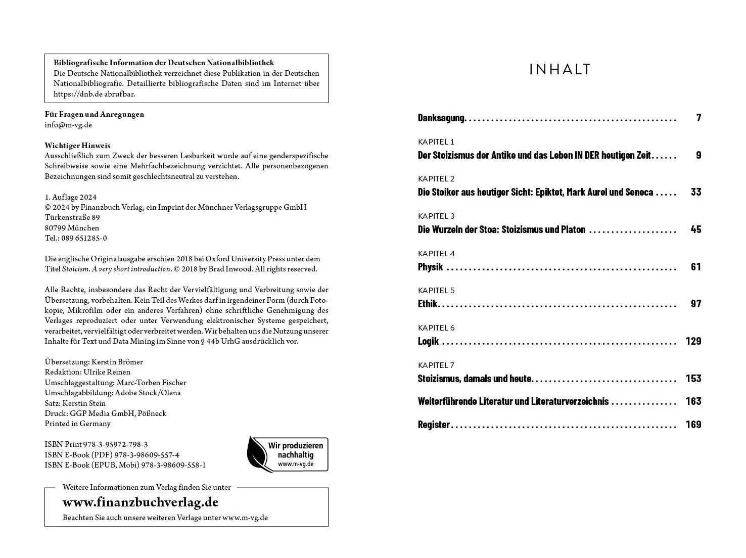 Bild: 9783959727983 | Stoizismus für Eilige | Brad Inwood | Buch | 174 S. | Deutsch | 2024