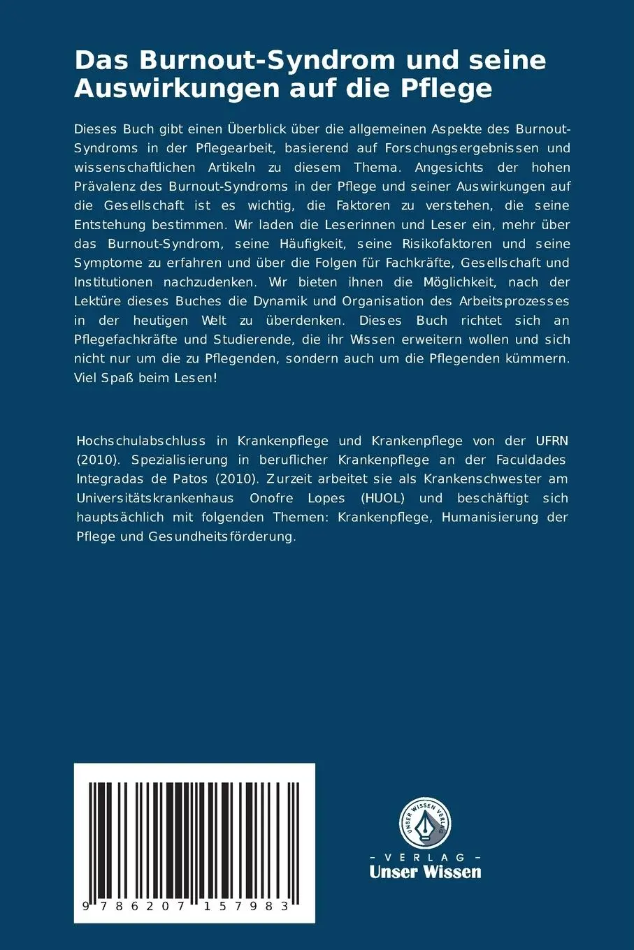 Rückseite: 9786207157983 | Das Burnout-Syndrom und seine Auswirkungen auf die Pflege | Buch