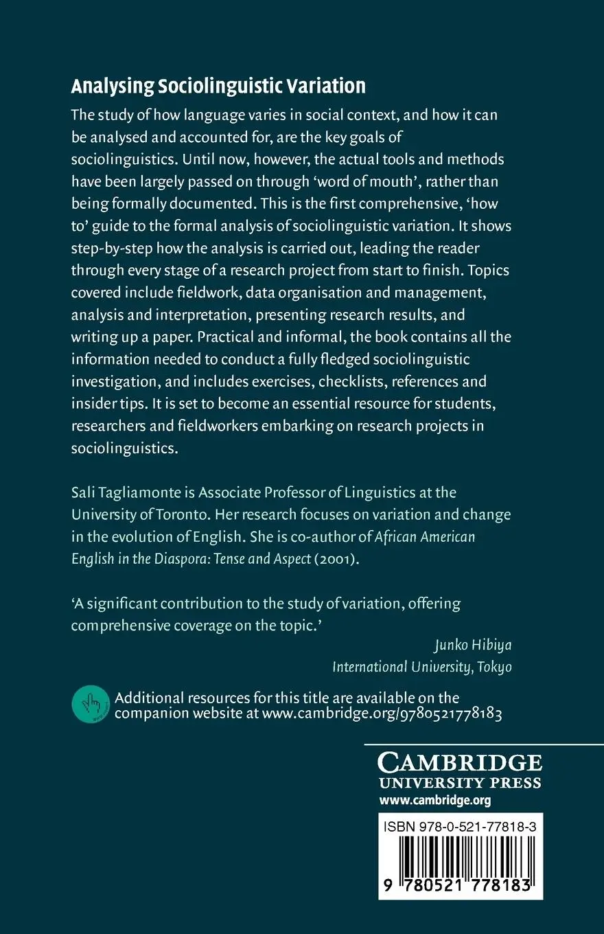 Rückseite: 9780521778183 | Analysing Sociolinguistic Variation | Sali A. Tagliamonte | Buch