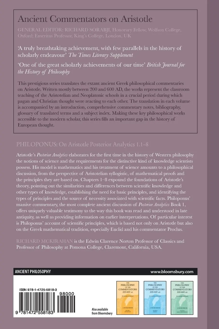 Rückseite: 9781472558183 | Philoponus | On Aristotle Posterior Analytics 1.1-8 | Philoponus