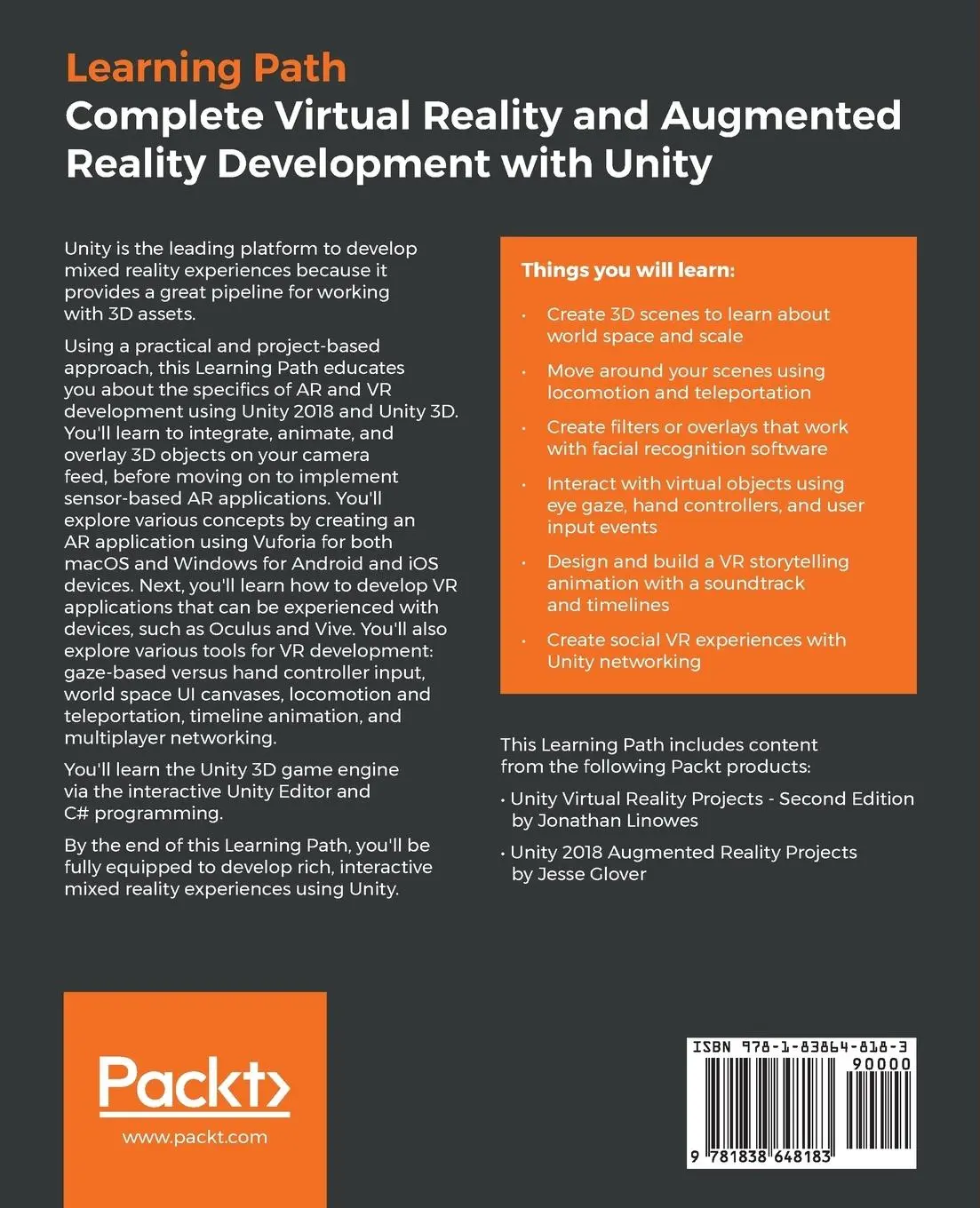 Rückseite: 9781838648183 | Complete Virtual Reality and Augmented Reality Development with Unity
