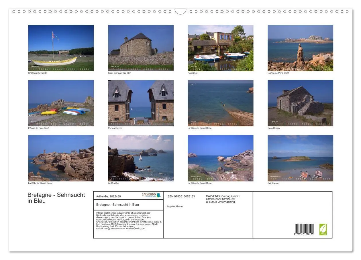 Bild: 9783516078183 | Bretagne - Sehnsucht in Blau (Wandkalender 2026 DIN A2 quer),...