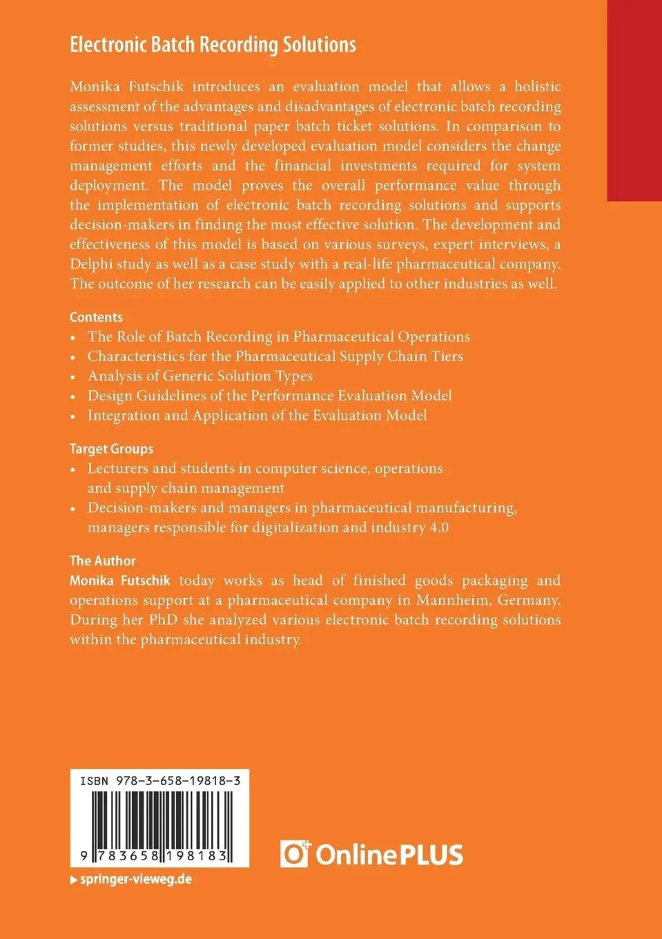 Rückseite: 9783658198183 | Electronic Batch Recording Solutions | Monika Futschik | Taschenbuch